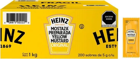 Mostaza en porciones Heinz 200 porciones de 5 g